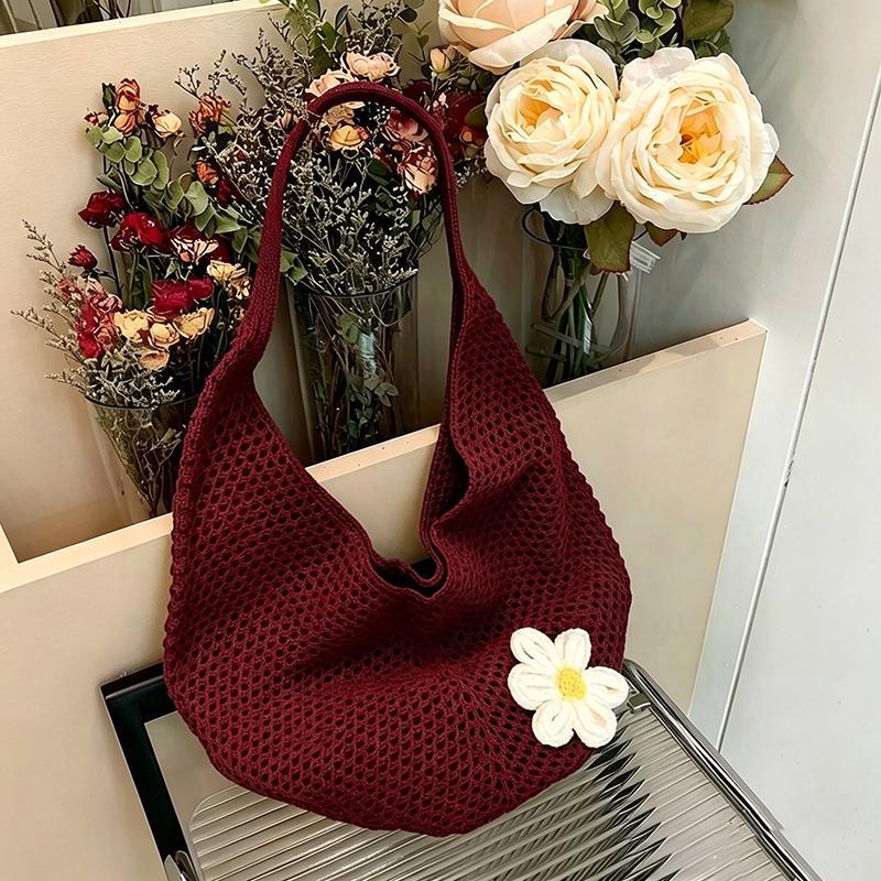 Women's Casual Hollow Out Wicker Woven Ladies Handmade Totes Bag Large Capacity Summer Beach Floral Decor Female's Shoulder Bag