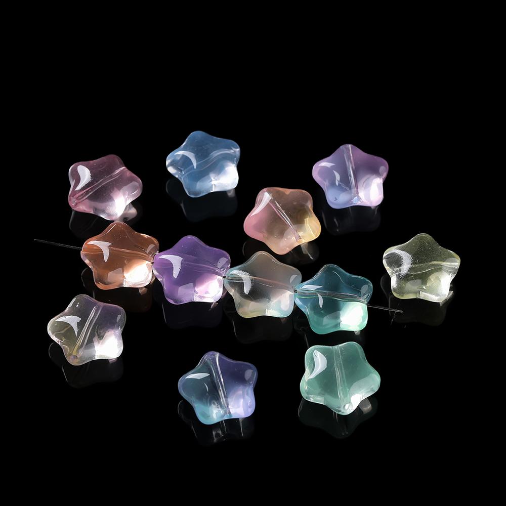 10pcs Colored Star Shaped Beads Glass Spacer Loose Beads for DIY Phone Chains Necklaces Bracelets Crafts Jewelry Making Findings