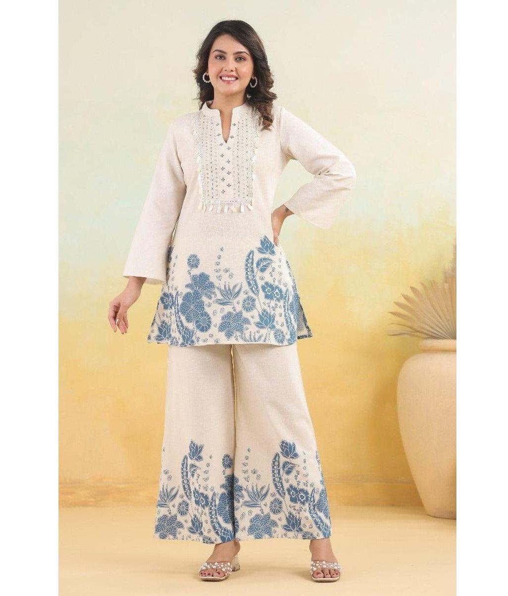 

Women Designer Cotton Slub Kurti Pant Cord Set Indian Bollywood Ethnic Wear Top Tunic Kurta Set M белый