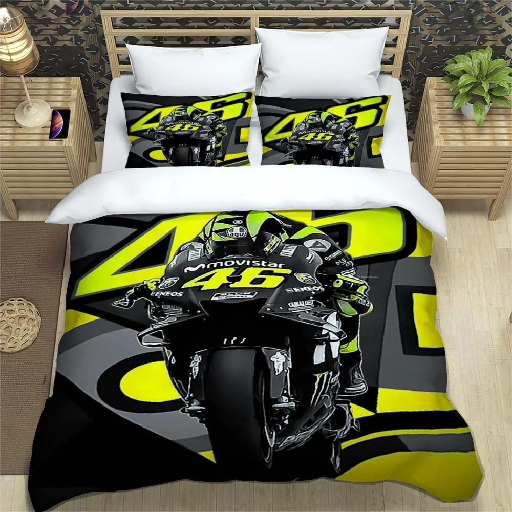Poszewka na kołdrę z wzorem VR-46 dla floty motocyklowej z poszewkami na poduszki Zestaw pościeli z mikrofibry z nadrukiem cyfrowym 3D Twin Full Queen King