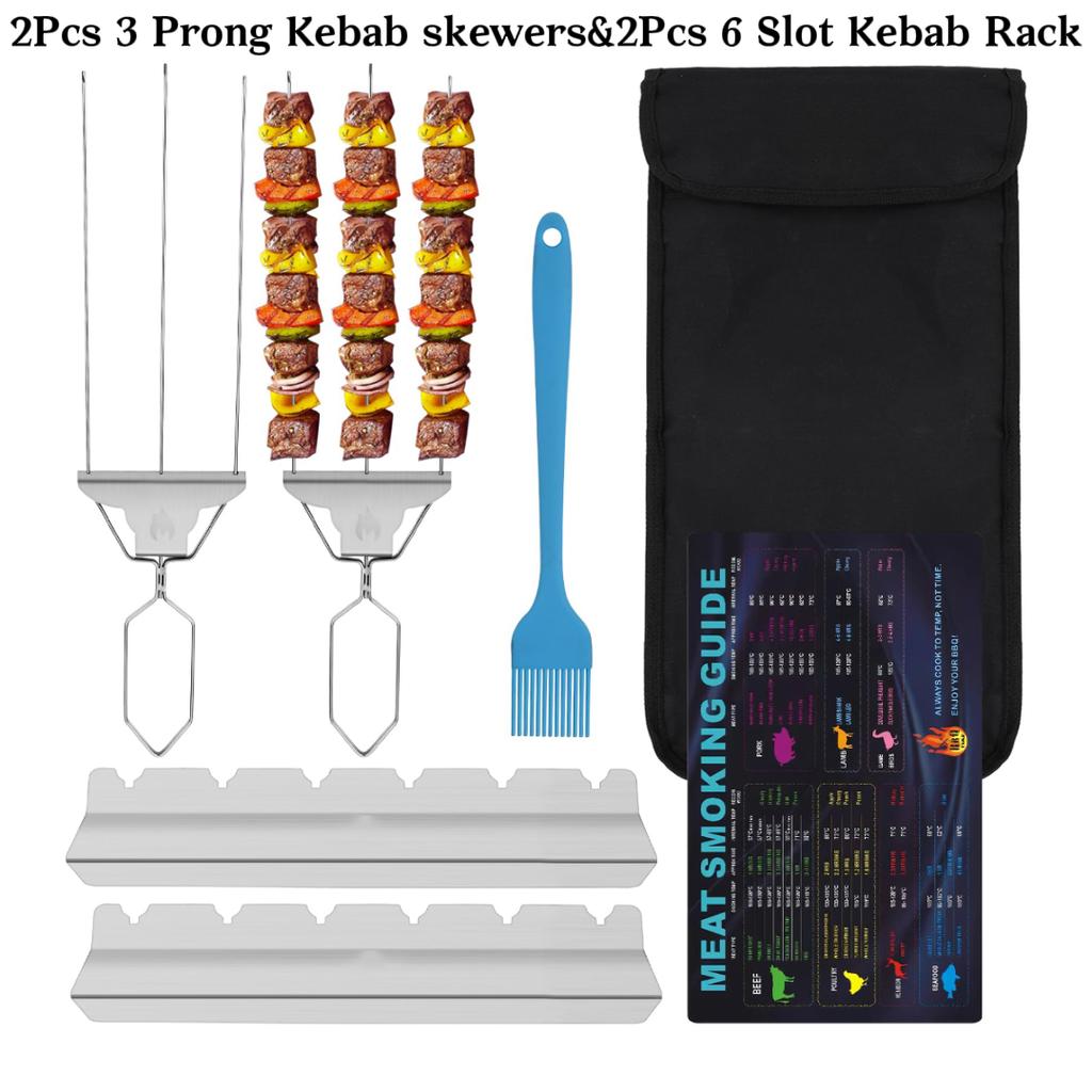 Skewers For Kabobs-Metal Kebab Skewers For Grilling 3-Prong Stainless Steel Skewers for BBQ Reusable Grill Skewers Set for Meat