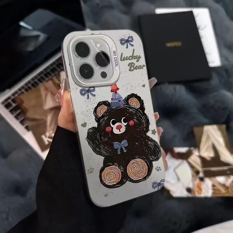 The new cute bear is suitable for iphone17 mobile phone case Apple 15promax/16 anti-drop 13pro12mini.