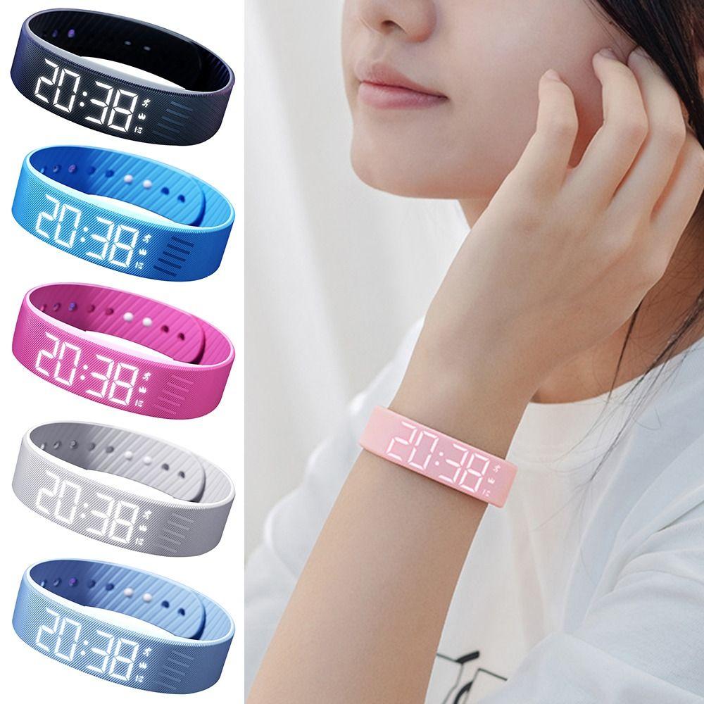 LED Digital Alarm Clock Watch Waterproof Snooze-proof Fitness Wristbands with Running Pedometer Adjustable Vibrating Alarm