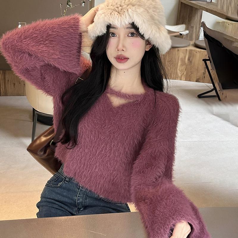 

Женский свитер, свободный свитер с v-образным вырезом в ленивом стиле, короткие милые диагональные бретели One Size