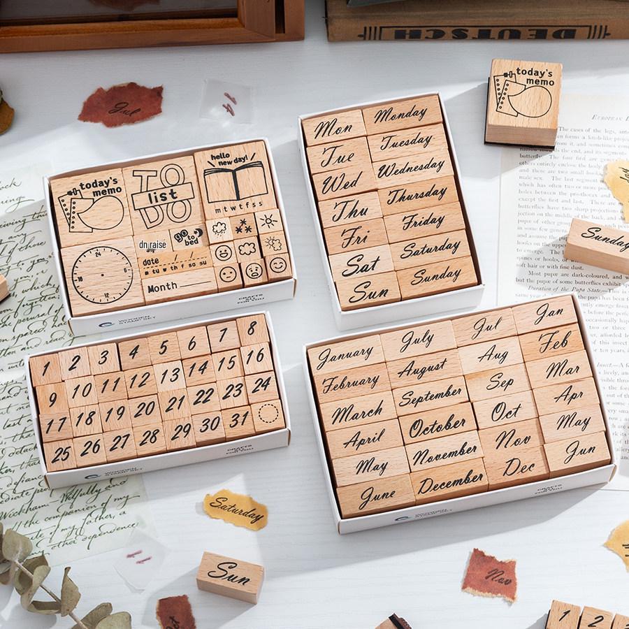Retro Wooden Date & Time Planner Stamp for Journal Decoration
