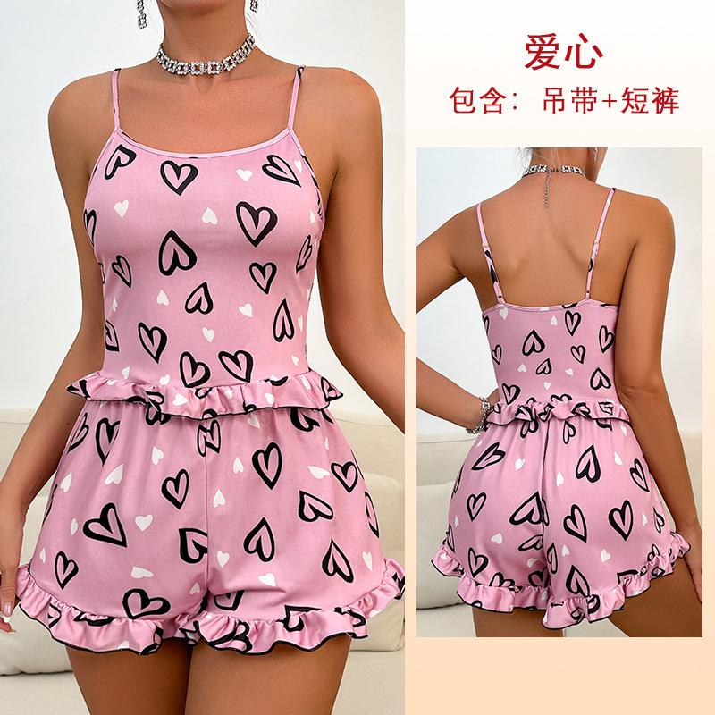 Love Printing Sexy Suspender Shorts Set Sex Underwear Women s Explosive Homewear 615 S