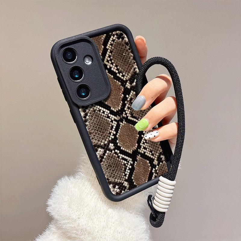 King Snake Patterned Printed Fashion Case + Black Lanyard Flexible Soft Silicone TPU Shell Full Back Cover for IPhone Samsung Xiaomi Redmi
