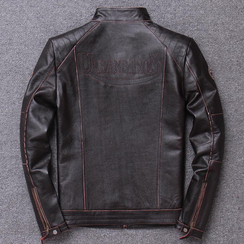 Fashion Biker Jackets Vintage Men's Genuine Leather Jacket Slim 100% Natural Cowhide Coat Real Leather Motorcycle Biker Clothing
