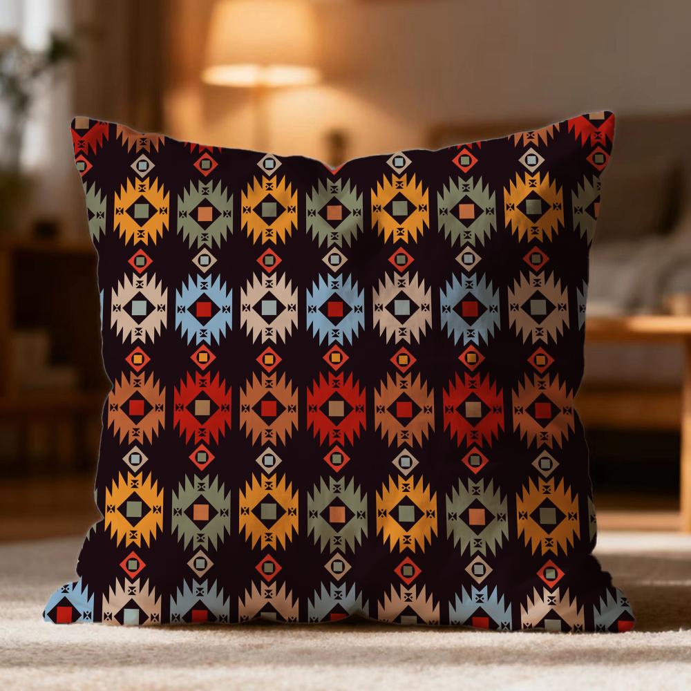 Fashion N-NNative Fabric Pattern Cushion Cover Soft Washable Pillow Case Multi-Scene for Couch Bed Travel Office Use