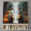 Piece Set High Definition Digital Printed Curtainshalloween Wizard Darkgreen Orange Pumpkin Theme Style Curtainhome Decorat Curtain Polyester
