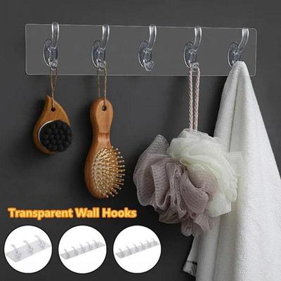 Hook Transparent Bathroom Wall Hanging Home Finishing Storage Tool Punch-free Continuous Row of Hooks Strong and Seamless Door Hanger