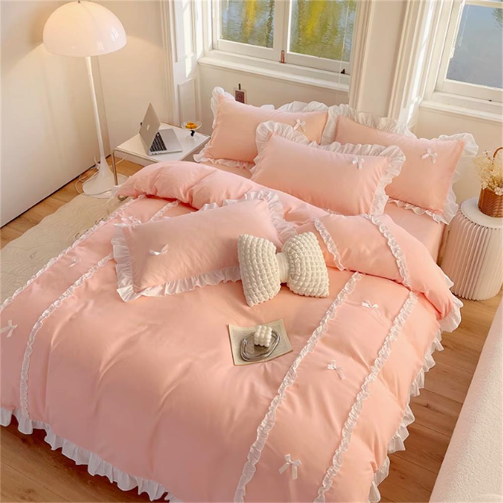 

Korean Version Princess Style Four Piece Set of Cotton and Pure Cotton Butterfly Knot Duvet Cover Set Dormitory Bed Sheet 1.5m 3pcs
