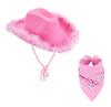 Feather Edge Letter Cowboy Hat Sequins Pink Western Rough Edge Cowboy Hat Glasses Square Towel Three-piece Set
