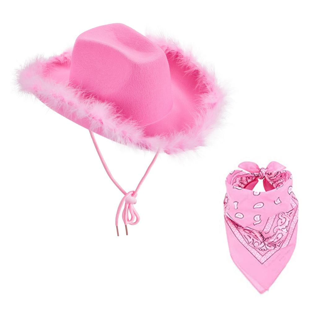 Feather Edge Letter Cowboy Hat Sequins Pink Western Rough Edge Cowboy Hat Glasses Square Towel Three-piece Set