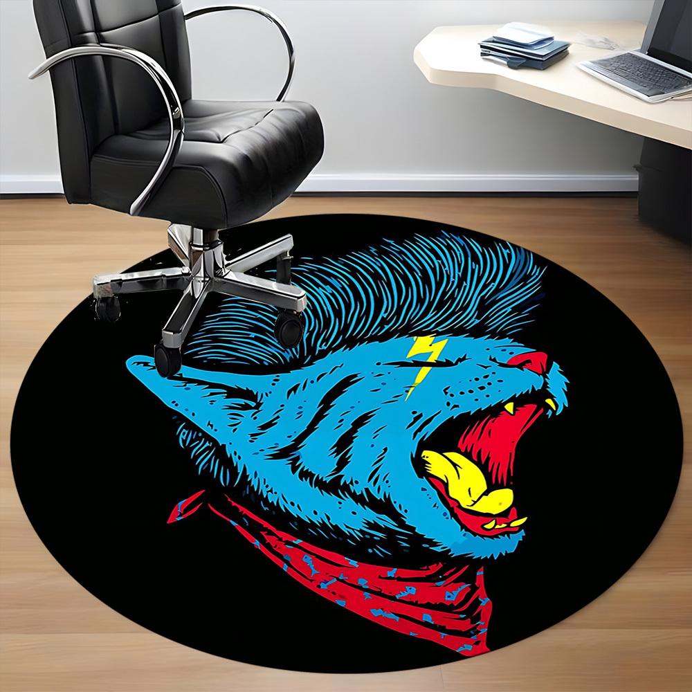 1pc Panther Rocker Office Round Area Rug, Indoor Mat Suitable For Office, Under Office Chairs Bedroom Living Room Home Decor, Room Deco