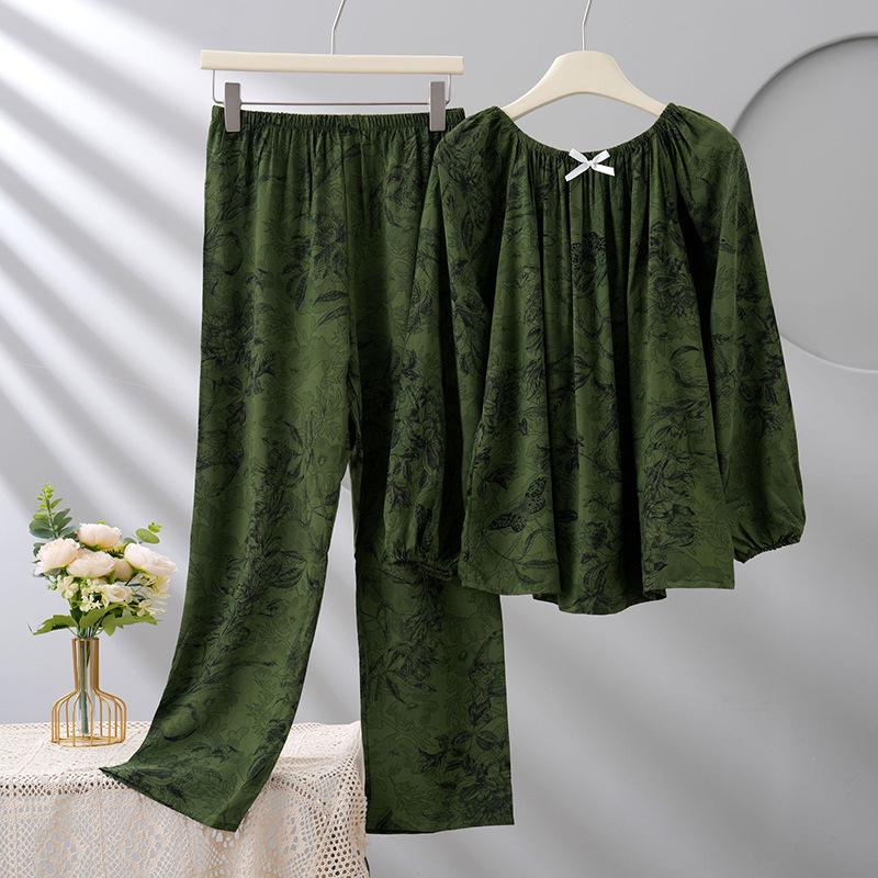 2025 Damen Lyocell Pyjama-Set: Lange Ärmel, Lange Hose, Rundhalsausschnitt, Lässiger Stil, Indoor-Outdoor-Bekleidung, Zweiteiliges Set.