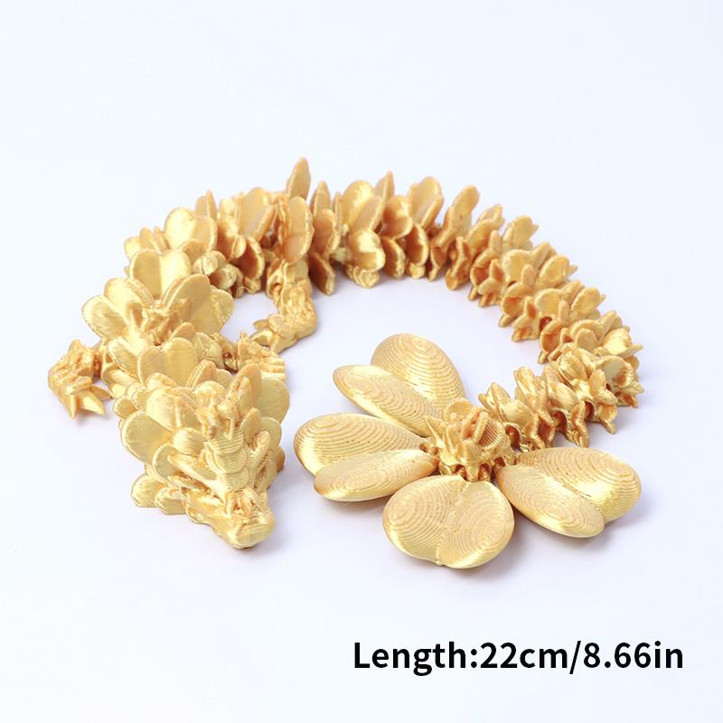 3D Printed Dragon Model 22cm Creative Movable Joint Clover Dragon Fish Tank Decoration Desktop Ornament Collection Gifts