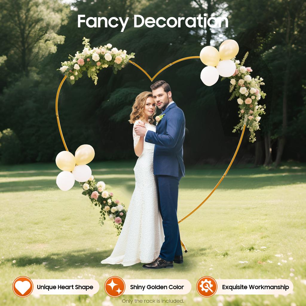 Gold Metal Wedding Heart Arch Stand, Heart Backdrop Stand, Love-Shaped Arch Rack Kit, Love Balloon Column Arch Frame with Base