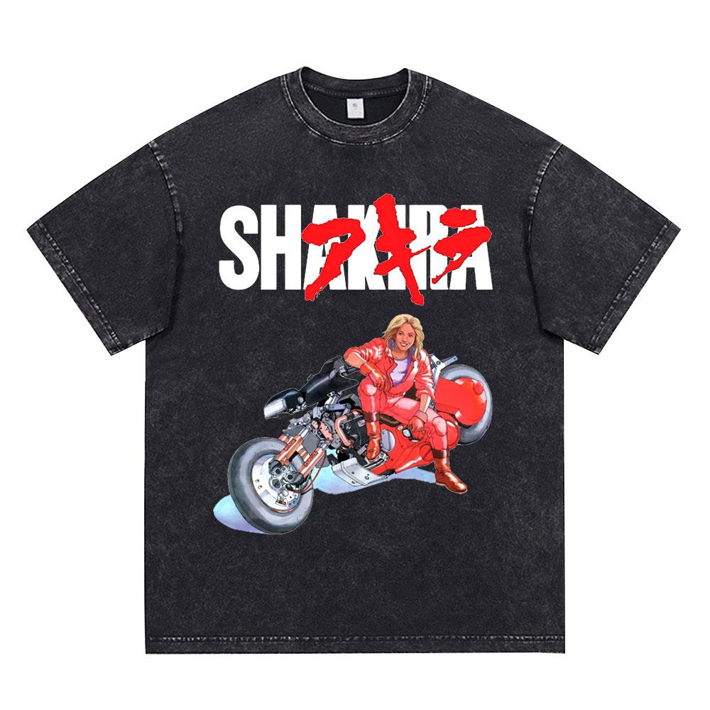 Anime Akira Vintage Washed T Shirt 90s Science Fiction Movie Shotaro Kaneda Short Sleeve T Shirts Cotton Casual Loose T-shirts
