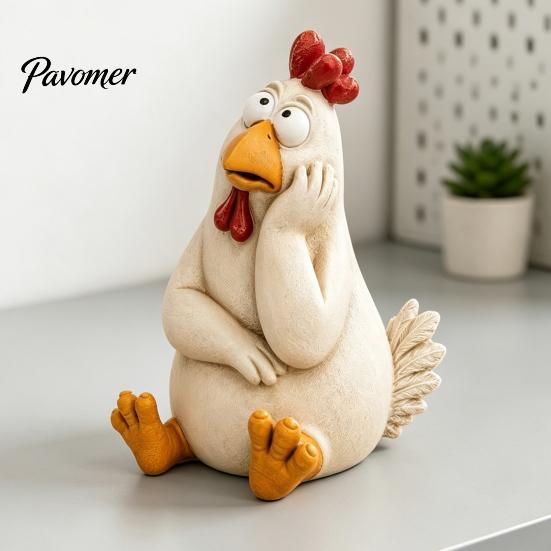 Cute Farm Animal Decor Funny Chicken Garden Statue, Resin Figurine, Farmhouse Outdoor Figurines Yard for Balcony Flowerpot, Lawn, Decoration Gardening