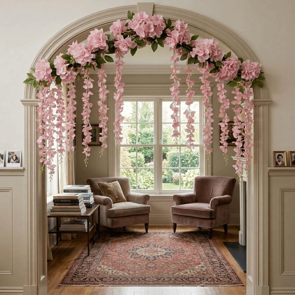 Home Decoration Simulated Wisteria Flower Floral Plants Cherry Blossom Vine  Independence Day