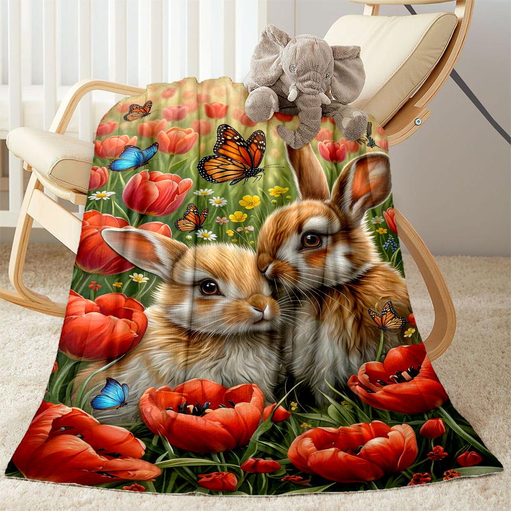 Springtime Bunny Garden Blanket,Suitable for sofas, offices, travel, living rooms, Gifts to relatives and friends, Blanket,Suitable for all seasons.