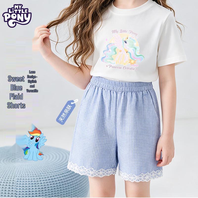 My Little Pony Girls Summer Thin Blue Plaid Shorts 130