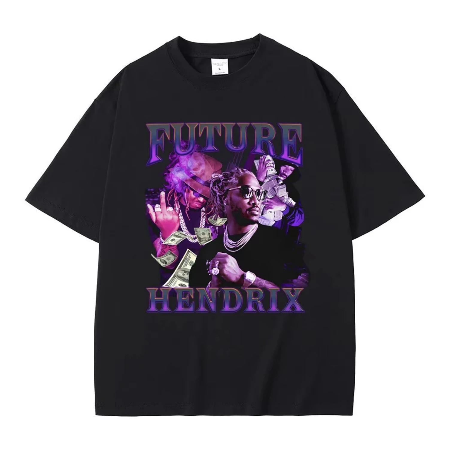 

Футболки с графическим принтом рэпера Future Hendrix для мужчин и женщин, хип-хоп, винтаж 90-х, с коротким рукавом, мужская уличная одежда, футболка оверсайз S чёрный