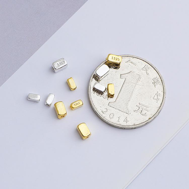 S925 Sterling Silver Crushed Square Bead Spacer for DIY Jewelry