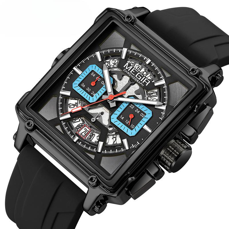 Men's Watch Fashion Square Waterproof Luminous Sports Quartz Watch Multifunctional Chronograph