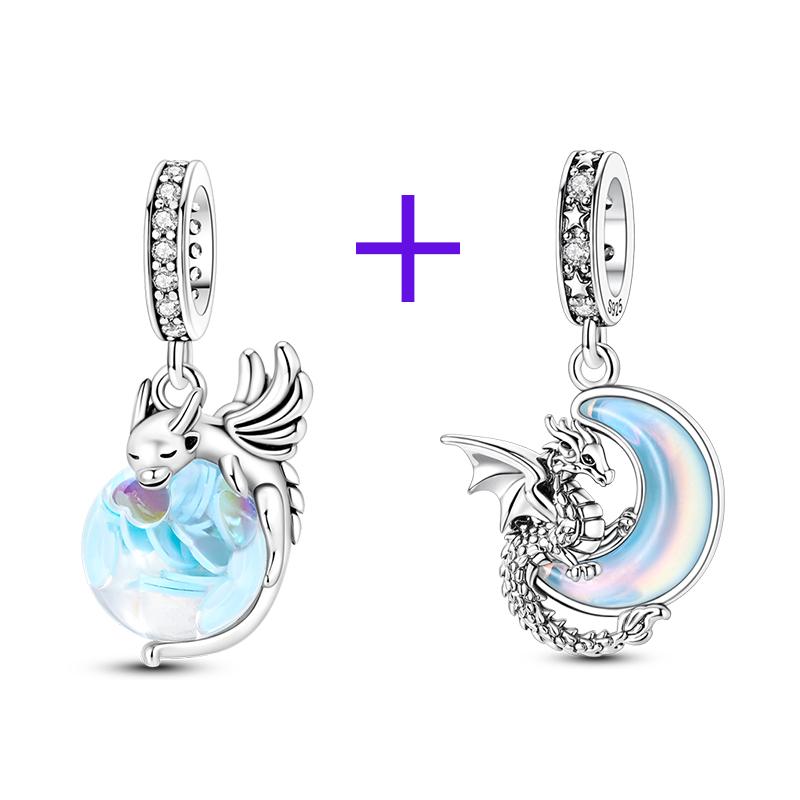 Original 925 Sterling Silver Charms Loong Around Ball Moon Dragon Pendant Fit Original Bracelet For Women DIY Jewelry Gift