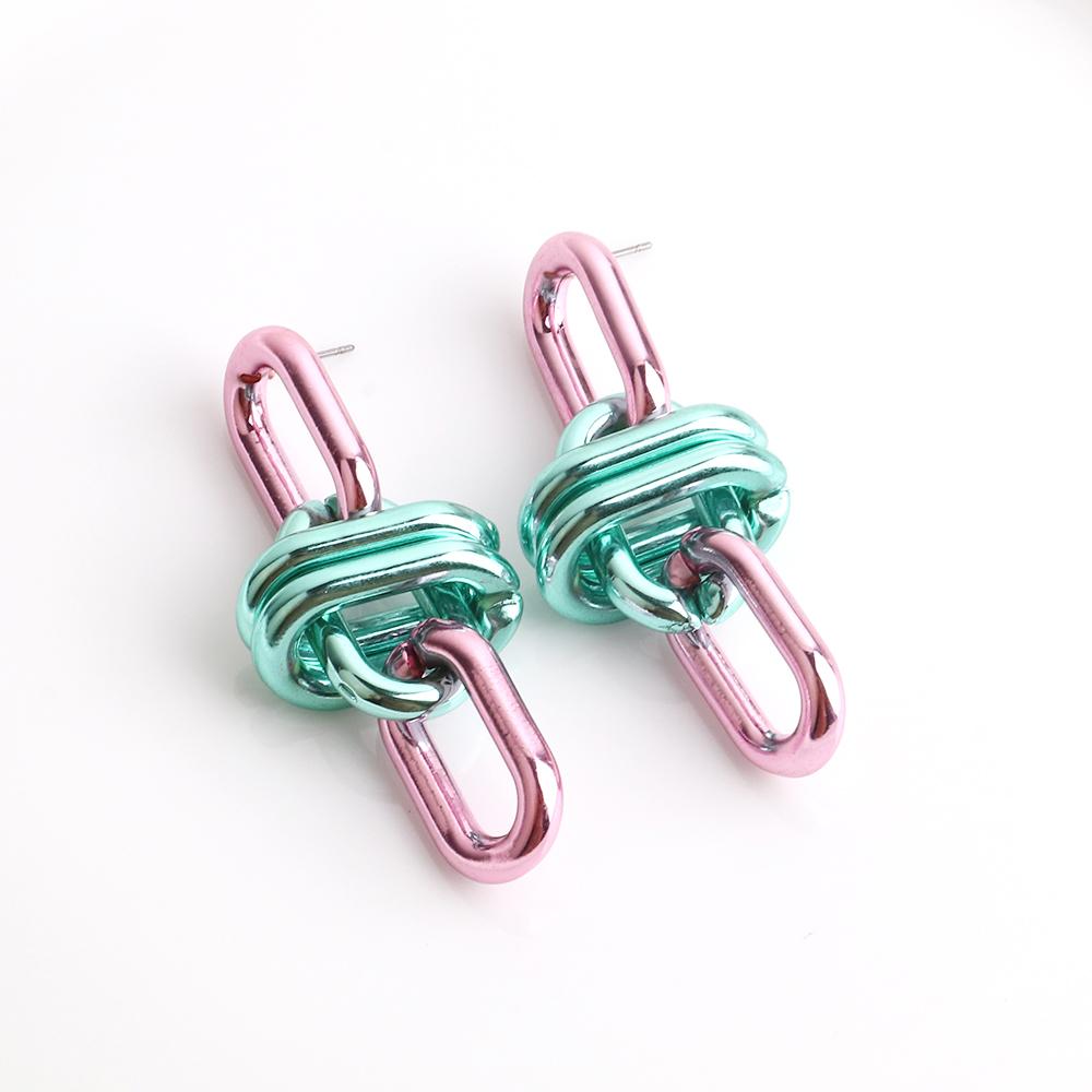 New Goth Metallic Pink Blue Acrylic Drop Earrings for Women Vintage Long Chain Dangle Earrings Hip Hop Punk Party Jewelry Gifts
