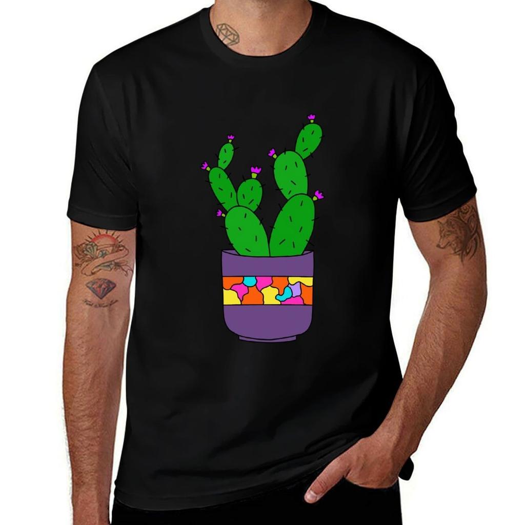 Cute Cactus Design 202 Pretty Cacti Bunch In Lovely Purple Pot Tshirt T Shirts Cotton 100 Tshirt