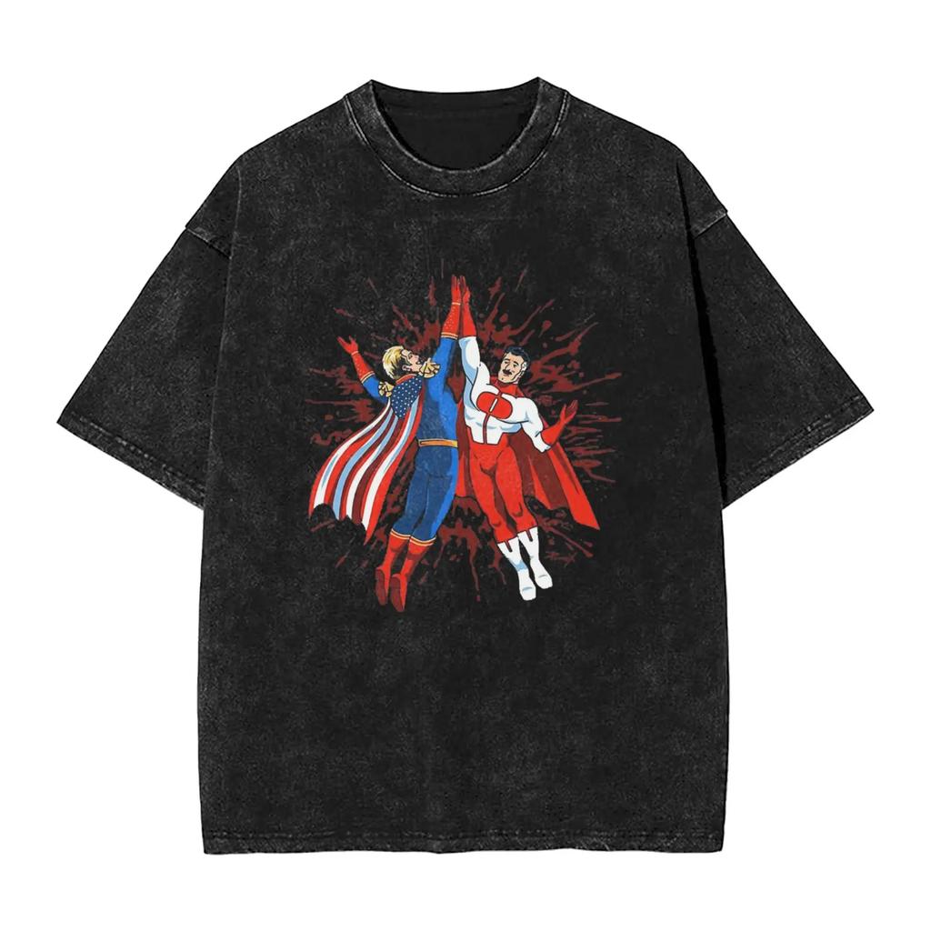 New 2025 Pure Cotton Tv Series Anime Invincible Mark Grayson Tshirt For Men Round Neck Pure Cotton Washed Clothing Neutral