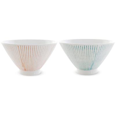 J-Kitchens Kunzan Kiln Paar 11cm Hasami Ware Teeschalen, Hergestellt in Japan, Gestreift (Hellblau und Rot)