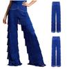 Pantaloni da Donna Latini Tango con Frange Vita Strass Strati Nappe Gamba Dritta per Cha-cha Rumba Allenamento Competizione Sala da Ballo