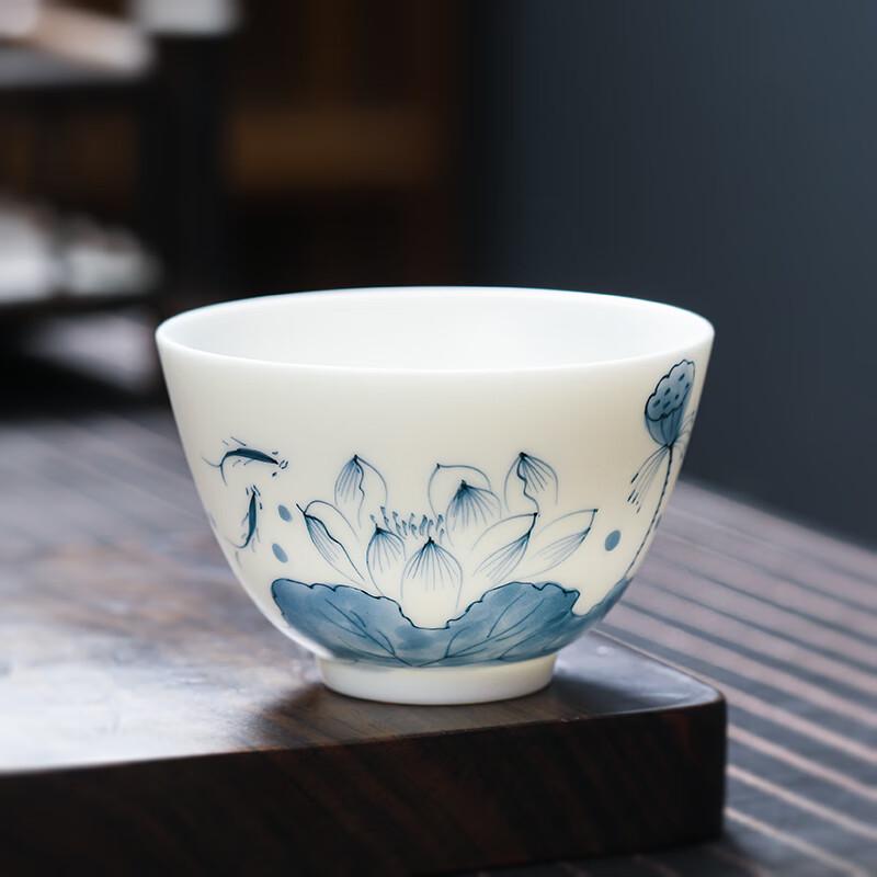 MULTIPOTENT Hand-Painted Lotus Pod White Porcelain Kungfu Tea Cup