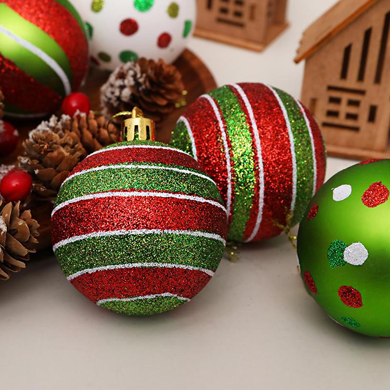 Christmas 2025 Pendant Festival Decorations Hand Drawn Home Party Decor Polka Dot Pattern Celebration Glitter Exquisite 12pcs/Box