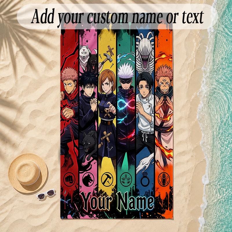 Beach TowelJujutsu Kaisen Custom Name Text Personalized Soft Towel for Beach Pool Indoor Home Decor Gift