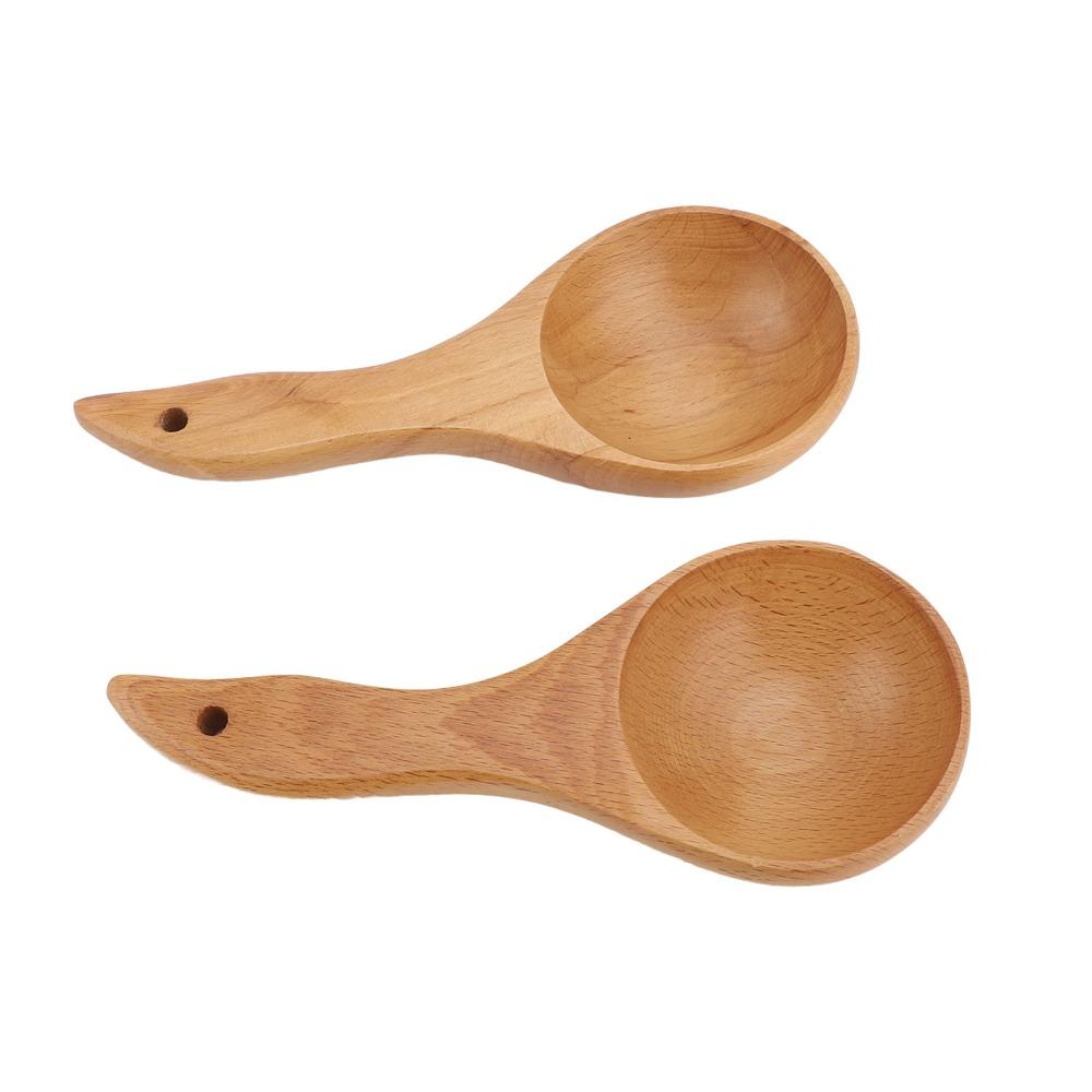 2Pcs Solid Wood Rice Spoon with Hole Serving Spoon Household Rice Paddle Canteen Meal Serving