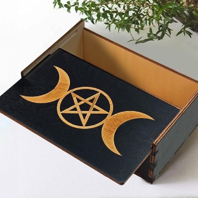 Portable Tarots Cards Box Astrology Divination Storage Case Wood Cards Container Exquisite Astrology Trinkets Box