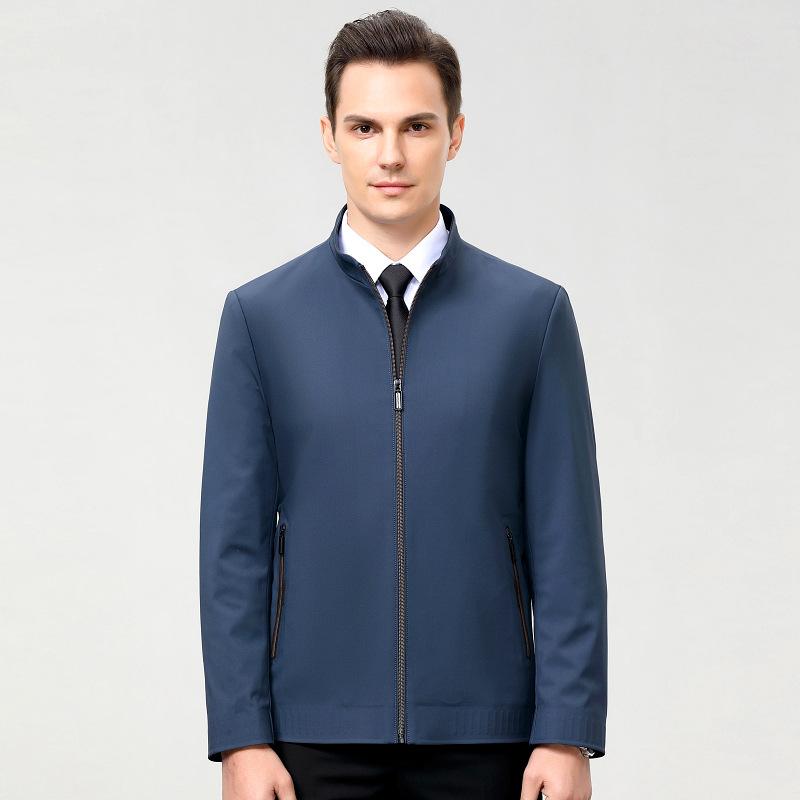 Spring and Autumn Middle-aged Jacket Men's Business Casual Iron-free Civil Servant Top Coat Thin Zipper Jacket Stand Collar