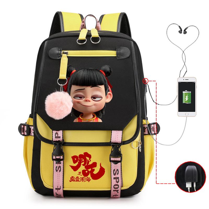 Cartoon Movie Nezha Printing Leisure Burden Reduction Travel Bag Backpack Multi-Function Large Capacity Usb Student Schoolbag