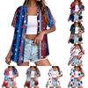 Women's Fashion Casual Independence Day Print Short Sleeve Button Down Collared Shirt Top