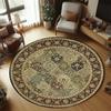 Antique Tribal Round Area Rug, Retro Geometric Floral Circular Floor Mat, Study Room Home Decor