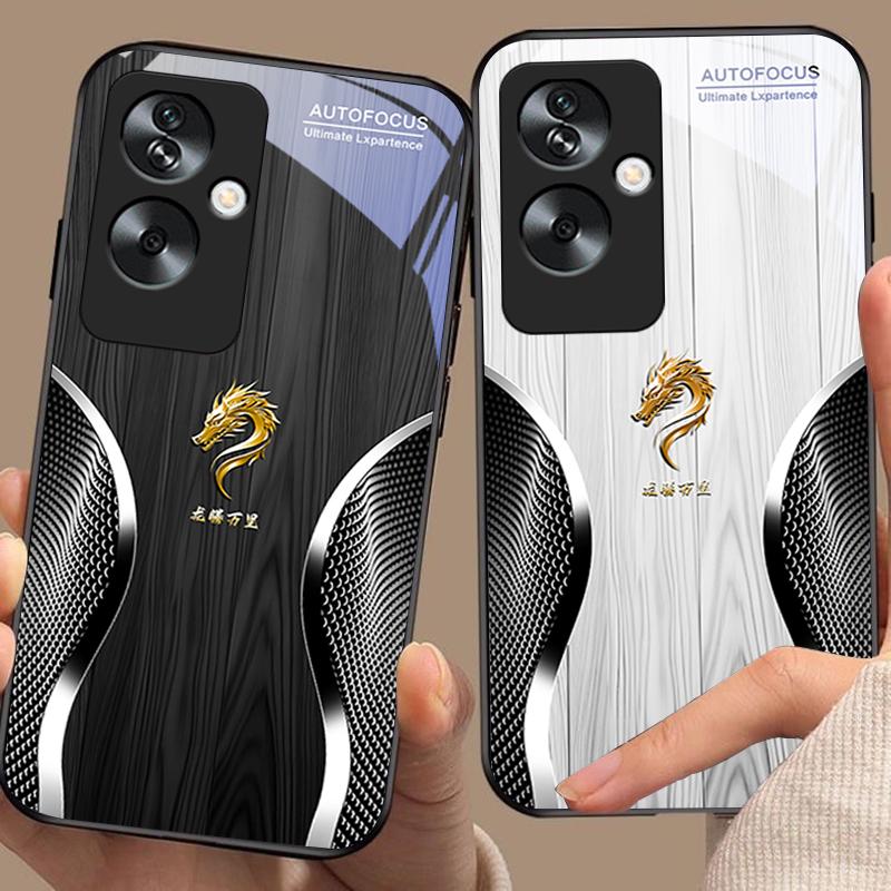 Holz Drache Schwarz Für Oppo A79 5G 58 78 74 60 4G Reno 11F Realme GT 6 11 Note 50 10 C55 X2 Gehärtetes Glas Schwarz Handyhülle