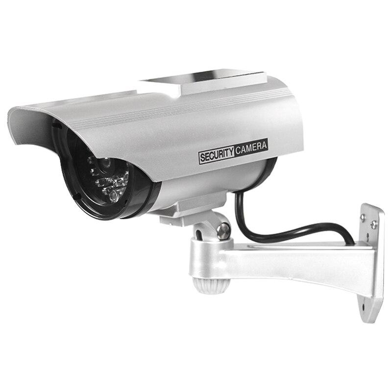

1PC Solar Powered Dummy Fake Security Camera Bullet Security Simulated Surveillance System,No Wiring Required, Red LED Lights срібний