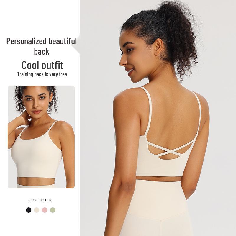 

Women s Quick-Dry Shockproof Yoga Sports Bra with Thin Straps and Breathable Camisole Back L