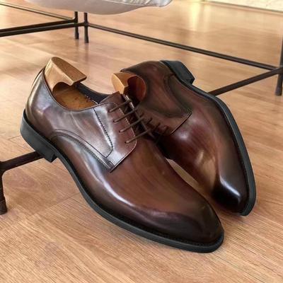 Men Dress Shoes Social British Style Leather Stylish Lace Up Genuine Wear Resistant Minimalist Style Business