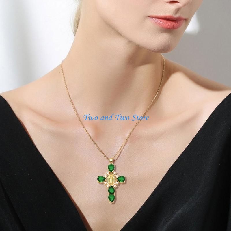 HX6F Dazzling Virgin Crosses Necklace Charm for Wedding Prom Everyday Accessory